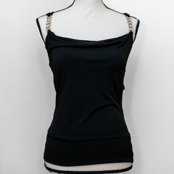 Cache Tops - Dressy Fitted Tank Top with Open Back and Chain Link Detailed Straps Size Small